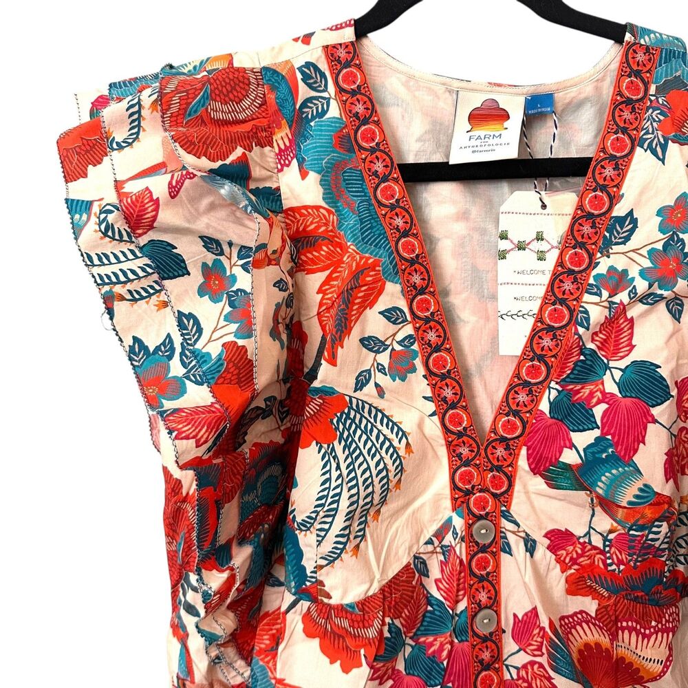 NEW NWT FARM RIO X ANTHROPOLOGIE Ruffled Tropical Mini‎ Dress Large - Picture 4 of 5